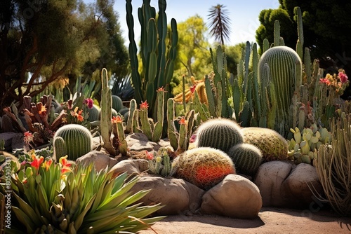 Huntington Library Botanical Gardens, USA: A scene from the Desert Garden featuring a diverse collection of cacti and succulents. photo