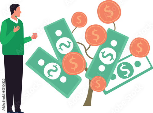The boy is looking at the money tree.