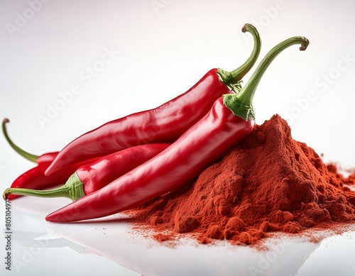 Red hot chilli peppers powder isolated on white background