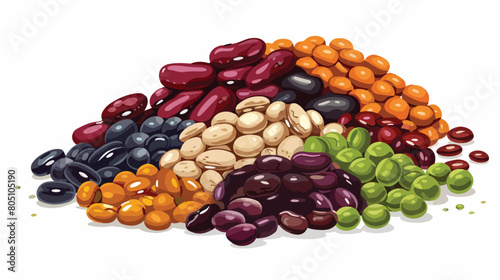 Heap of different legumes on white background Vector