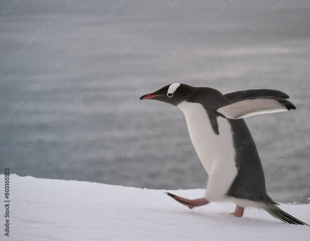 Obraz premium Pinguin in freier Wildbahn läuft in der Antarktis