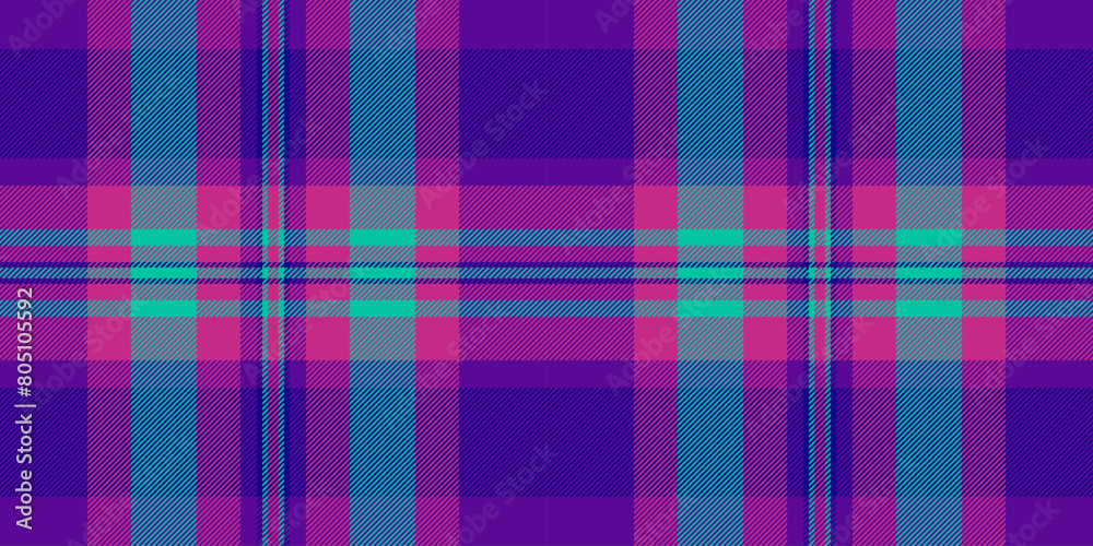 Repeatable patterns seamless plaid texture, asymmetric background vector check. Commercial pattern textile fabric tartan in violet and indigo colors.