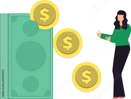 The girl is showing the cash