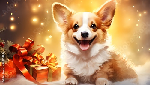 dog with christmas gift box