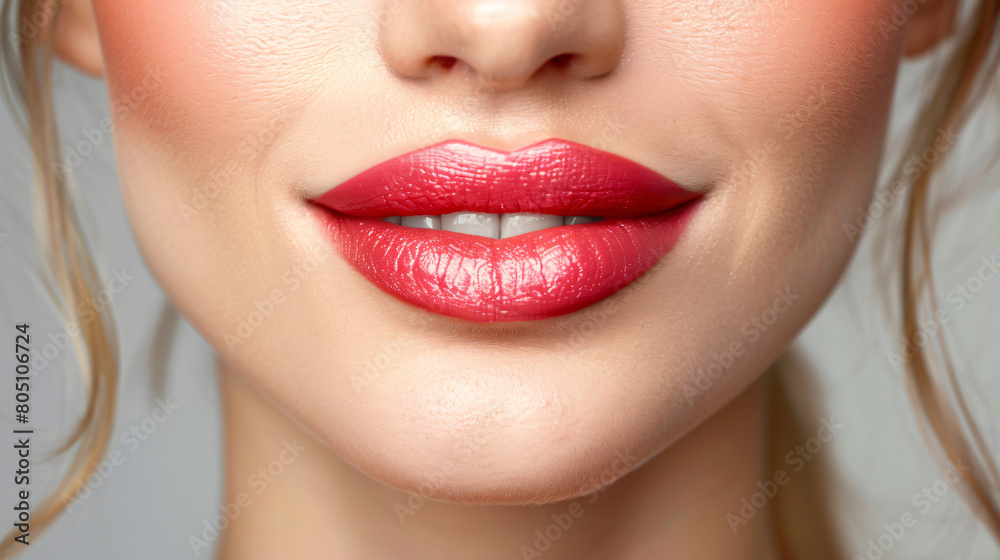Close-up of womans face with red lipstick Close-up of womans face with red lipstick