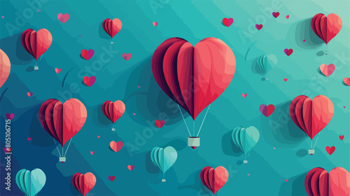 Heart shaped air balloons on color background Vector