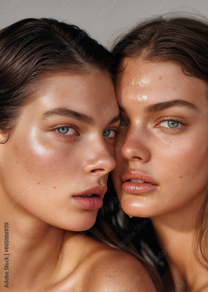 portrait of two women with wet hair created with Generative AI technology portrait of two women with wet hair created with Generative AI technology