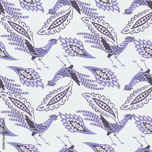 Seamless pattern with ethnic flowers ,leaf and birds vector floral illustration in vintage style