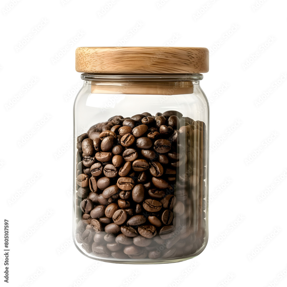 Coffee beans in glass jar isolated on transparent background Generative Ai. Coffee beans in glass jar isolated on transparent background Generative Ai.