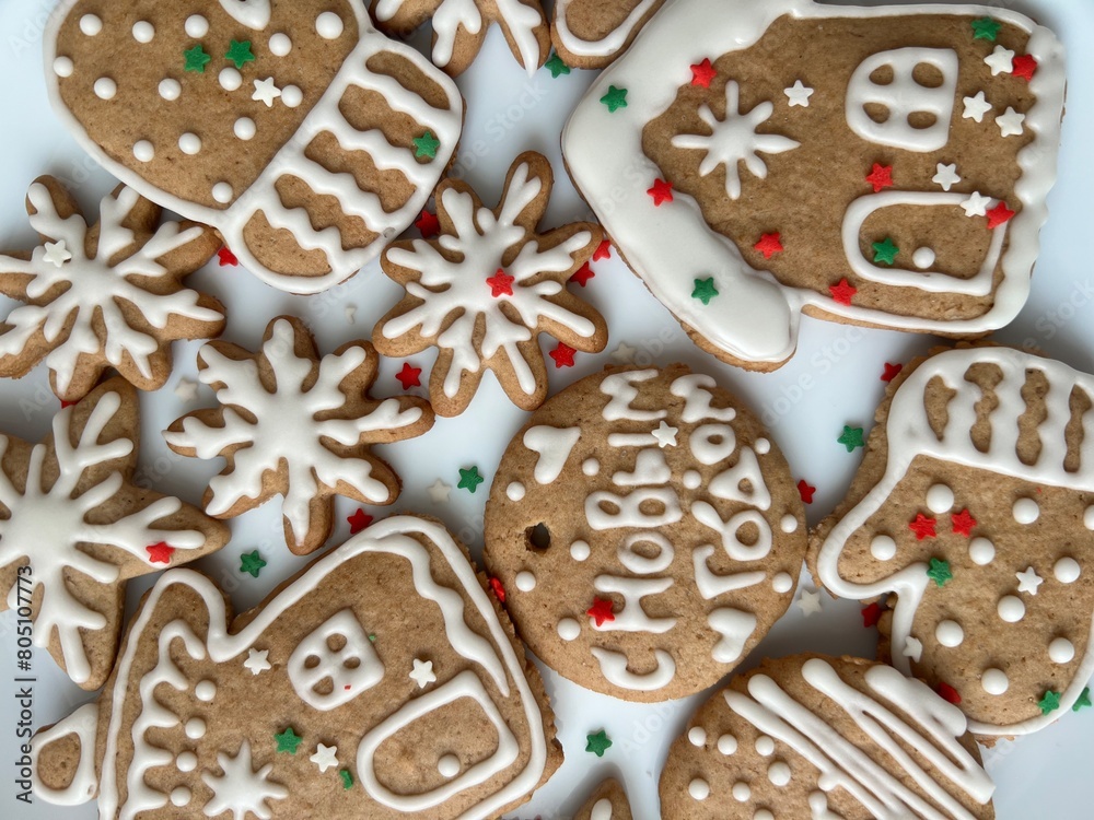 Delicious ginger cookies for Christmas are beautifully decorated