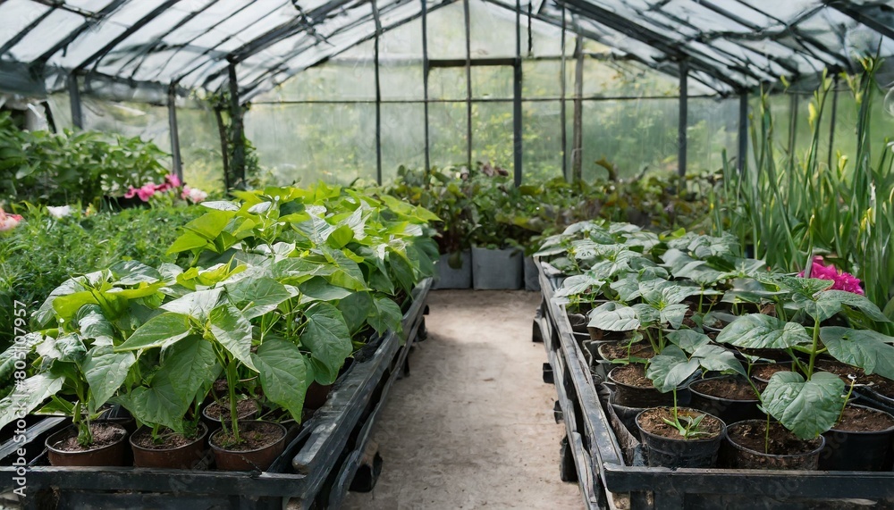 greenhouse with plants in the spring