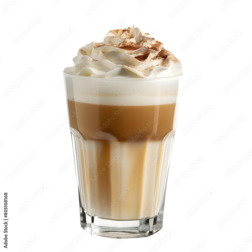 Glass with coffee with cream isolated on transparent background Generative Ai. Glass with coffee with cream isolated on transparent background Generative Ai.