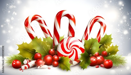 christmas candy cane and holly
