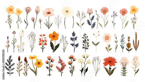 Set of floral branch elements. Watercolor flowers and green leaves. Wedding with floral poster, invite. Vector arrangements for greeting card or wedding invitation design vector illustration