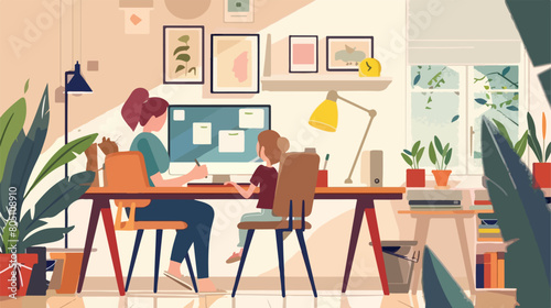 Home office concept. Woman working from home with kid © Jasmin