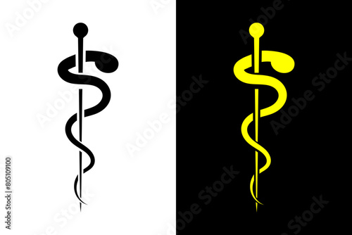 Asclepius rod medical sign symbol.