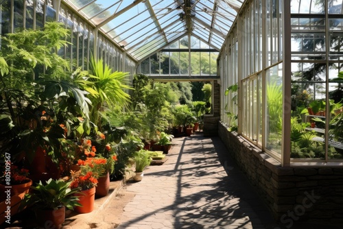 National Botanic Gardens of Ireland, Dublin: A scene from the historic glasshouses and formal gardens. photo
