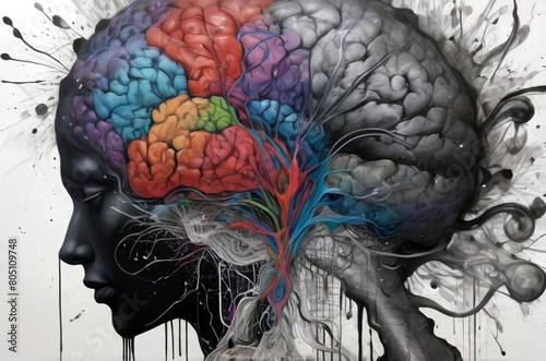 Abstract depiction of the complexity of the human brain, showing its complex and multifaceted nature photo