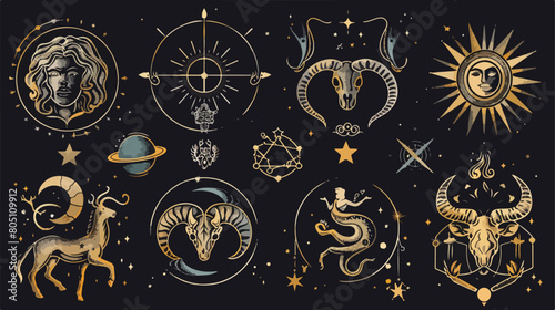 Horoscope elements vector - Zodiac astrology signs 