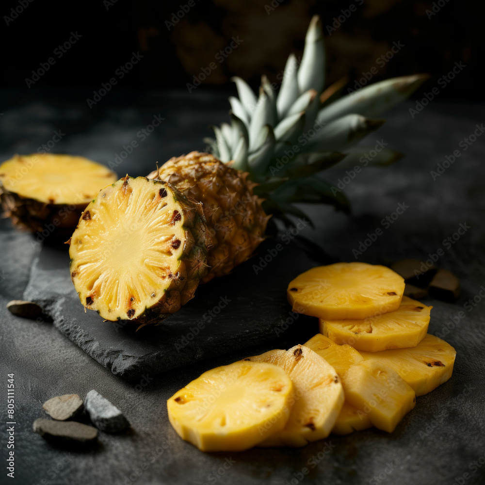 Set of ripe whole and sliced pinneaple. Set of ripe whole and sliced pinneaple.
