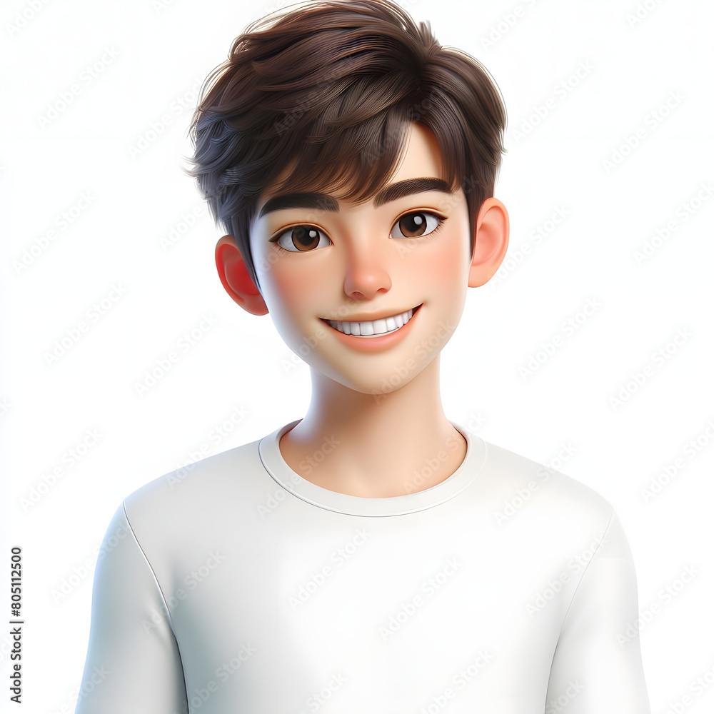 Happy Asian cartoon character boy, young man portrait, male, Smile, Happy mood, feeling expression concept, Isolated on a white background Happy Asian cartoon character boy, young man portrait, male, Smile, Happy mood, feeling expression concept, Isolated on a white background