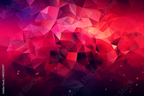 Abstract background with low poly triangles in purple and red colors. Modern geometric wallpaper design for banner, poster or presentation.