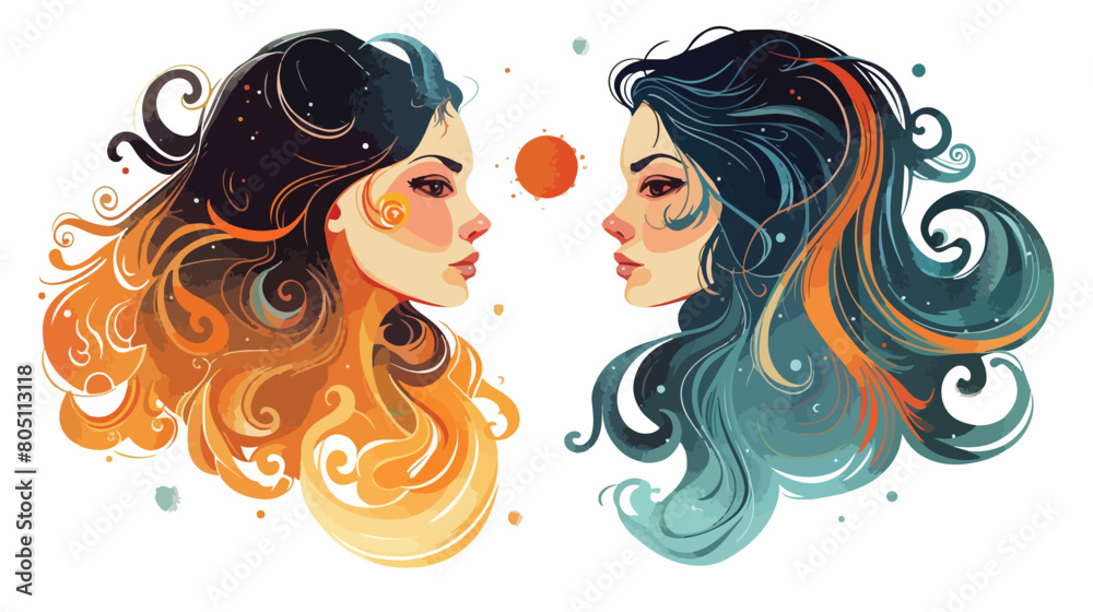 Illustration of Gemini astrological sign as a beautif