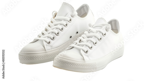 a pair of white sneakers with white laces without a label and inscriptions on a cut-out background, light summer shoes