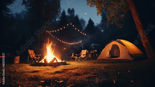 A backyard camping adventure for a birthday celebration  with tents  campfires  and storytelling under the starry night sky.