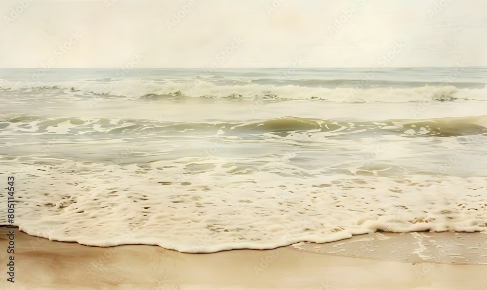 beige sand and water, gentle waves in the background, Generative AI beige sand and water, gentle waves in the background, Generative AI