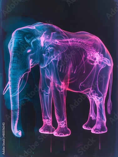 The image is of an elephant where you can see the skeleton and the organs inside the body. The colors are bright and vibrant, and the image is very detailed.