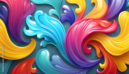 Abstract Splash of Multicolored Paints  Minimalistic background  3D glassy chromatic on digital art concept.
