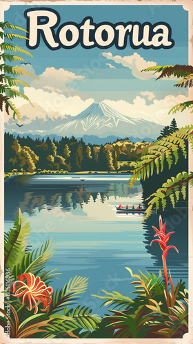 Rotorua New Zealand retro poster