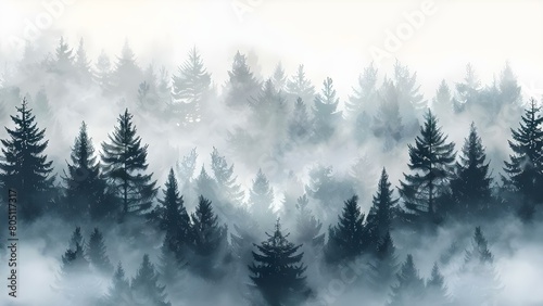 Modern misty forest pattern on white background for textiles and home decor. Concept Misty Forest, Modern Design, Textile Pattern, Home Decor © Anastasiia
