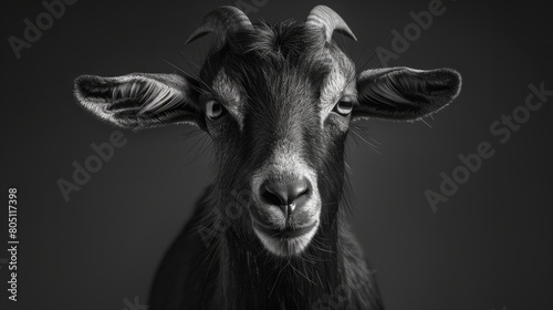 Black and white studio portrait of a Goat. Generative AI. hyper realistic 