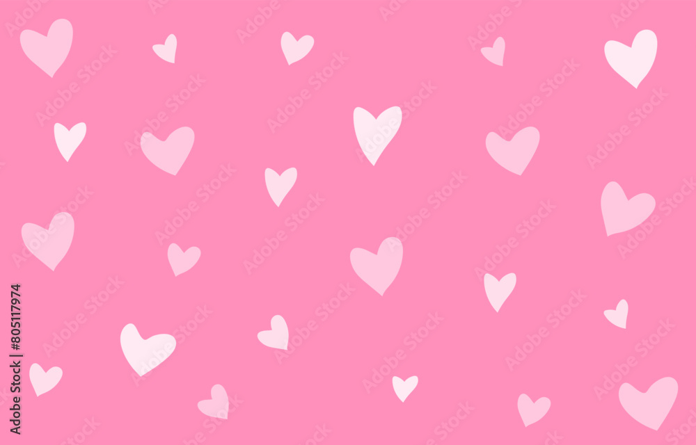 Heart background.Hand draw heart on pink background.Love wallpaper.Doodle vector.