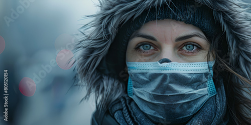 "Modern Resilience: Woman with Face Mask Walking Along City Road with Bokeh Ambiance"