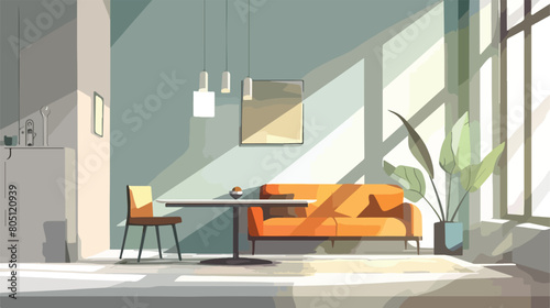 Interior of modern room with table and sofa Vector style