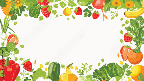 Frame made of healthy vegetables and fruits on white