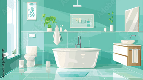 Interior of stylish clean bathroom Vector style Vector