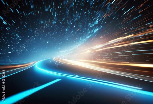 'generated ai acceleration night illustration motion background speed abstract road blue bright futuristic design technology modern dark flash science' photo