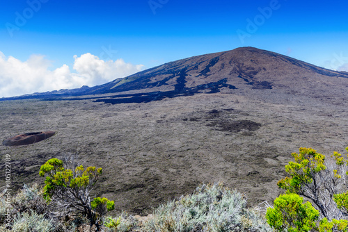 Volcanic landscape with the Peak of the Furnace at Reunion Island