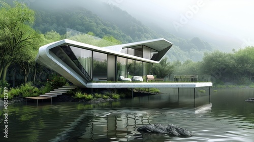 Modern self sufficient house design hyper realistic  photo