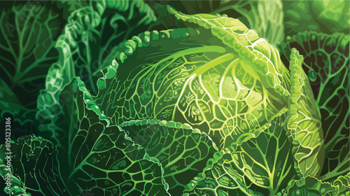 Fresh savoy cabbage closeup Vector style vector desig photo