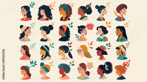 International womans day card. Diverse female portrai