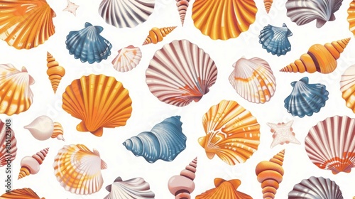 Seashells Seamless Pattern Design 