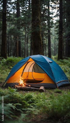 Serene Camping Scene, Tent Pitched Amidst Stunning Natural Surroundings in a Protected Area.