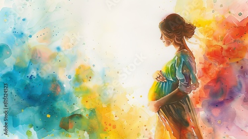 With each brushstroke, the watercolor brings to life the miracle of pregnancy, depicting the beauty and wonder of creation in vibrant hues. photo