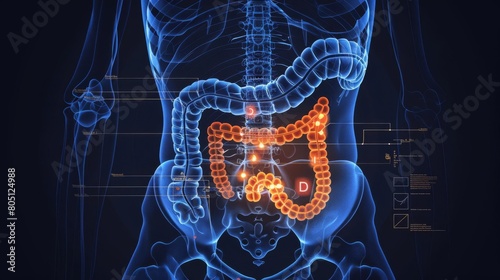 3D medical animation of the large intestine. photo