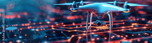Cybersecurity Analyst deploying autonomous security drones to patrol cyberphysical systems, using AI to detect and neutralize threats in realtime photo